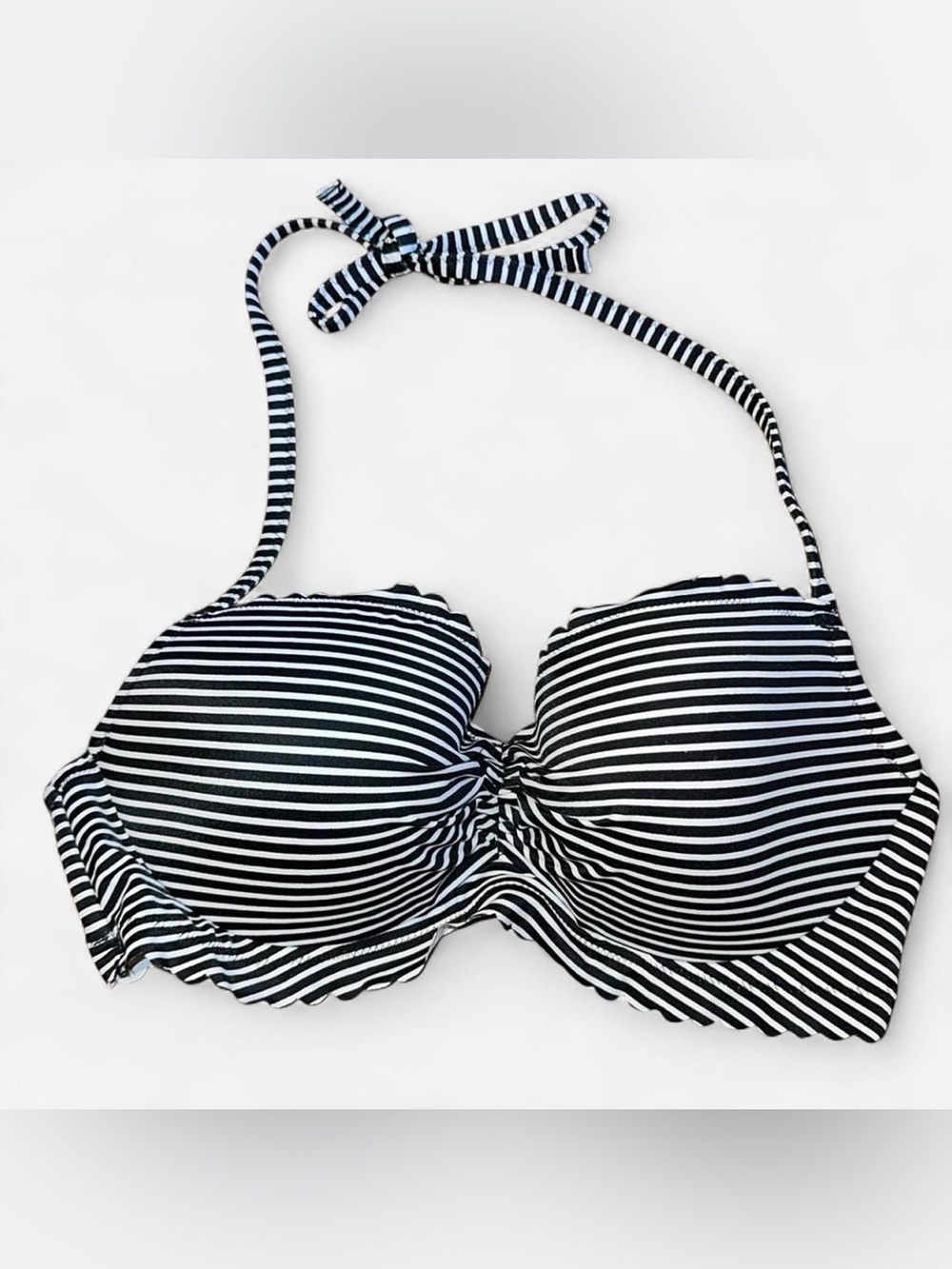 Victoria's Secret Black & White Striped Halter Swim Top